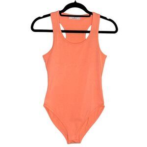 Zenana Premium Scoop Neck Racerback Tank Top Bodysuit Neon Orange Size Small